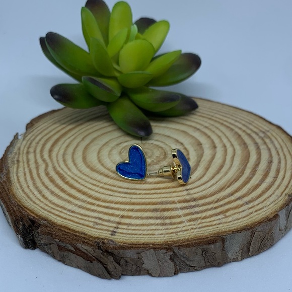 Sapphire Blue Heart Earrings in Gold Tone Frame - Picture 8 of 14